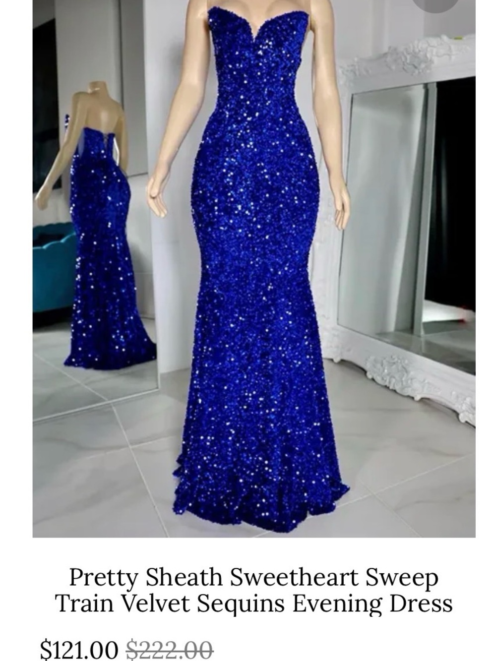 Royal Blue Sequin Sweetheart Sheath Evening Dress New with tags
